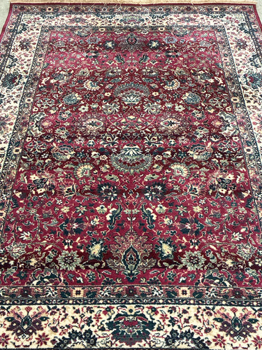 Persian-Style Wool Rug in Red and Ivory