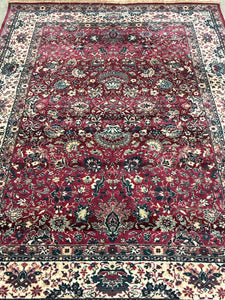 Persian-Style Wool Rug in Red and Ivory