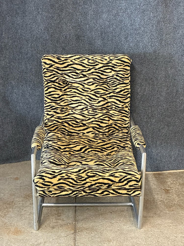 Modern Chrome Frame Lounge Chair with Zebra Upholstery