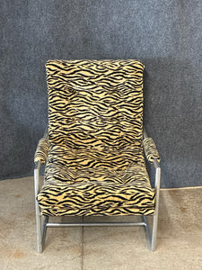 Modern Chrome Frame Lounge Chair with Zebra Upholstery