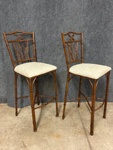Load image into Gallery viewer, Pair of Bar Height Stools with Faux Bamboo Style Metal Backs