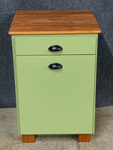 Load image into Gallery viewer, Custom 2 Tone Kitchen Trash Bin Cabinet with Butcher Block Top
