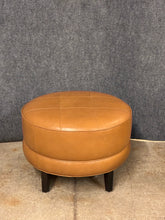 Load image into Gallery viewer, Ethan Allen Round Leather Ottoman