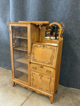 Load image into Gallery viewer, Antique Victorian Carved Oak Secretary Bookcase with Beveled Mirror