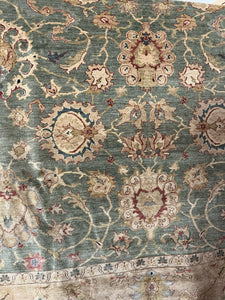 12'X 9' Wool Green/Tan Area Rug
