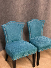 Load image into Gallery viewer, Pair of Teal Damask Upholstered Accent Chairs