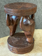 Load image into Gallery viewer, Hand-Carved African Wood Horned Animal Accent Table