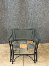 Load image into Gallery viewer, Glass Top Side Table With Metal Frame and Tile Base