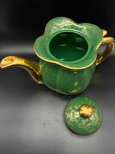 Load image into Gallery viewer, Gold Trim Green 4 Piece Floral Tea/Coffee Set
