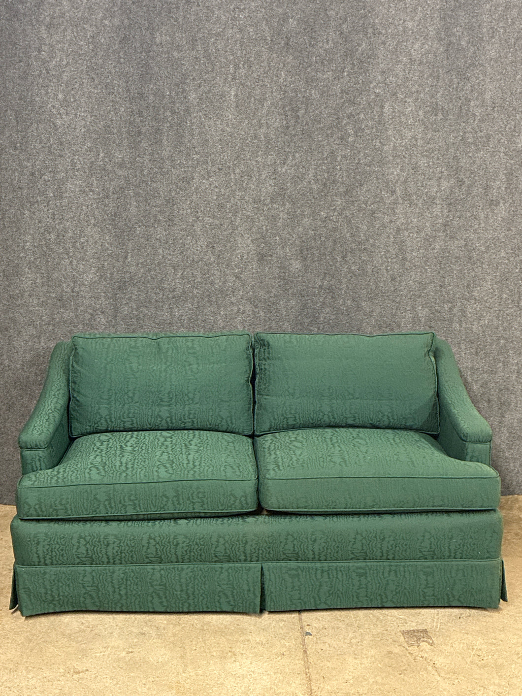 Traditional Green Upholstered Loveseat with Skirted Base