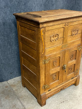 Load image into Gallery viewer, Antique c.1900 Lapland Carved Oak Ice Box with Tin-Lined Interior