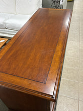 Load image into Gallery viewer, Ornate Wood Media Console With Decorative Metal Side Panels &amp; Glass Door