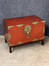 Load image into Gallery viewer, Korean Style Red Lacquer Storage Chest with Engraved Brass Mounts