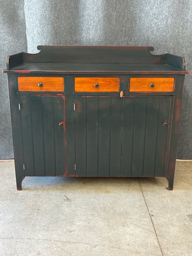 John K. Spicer & Son Black Primitive Sideboard with Cherry Drawers
