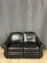 Load image into Gallery viewer, Bradington-Young Black Leather Reclining Loveseat