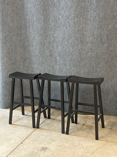 Set of 3 Black Pottery Barn Saddle Stools
