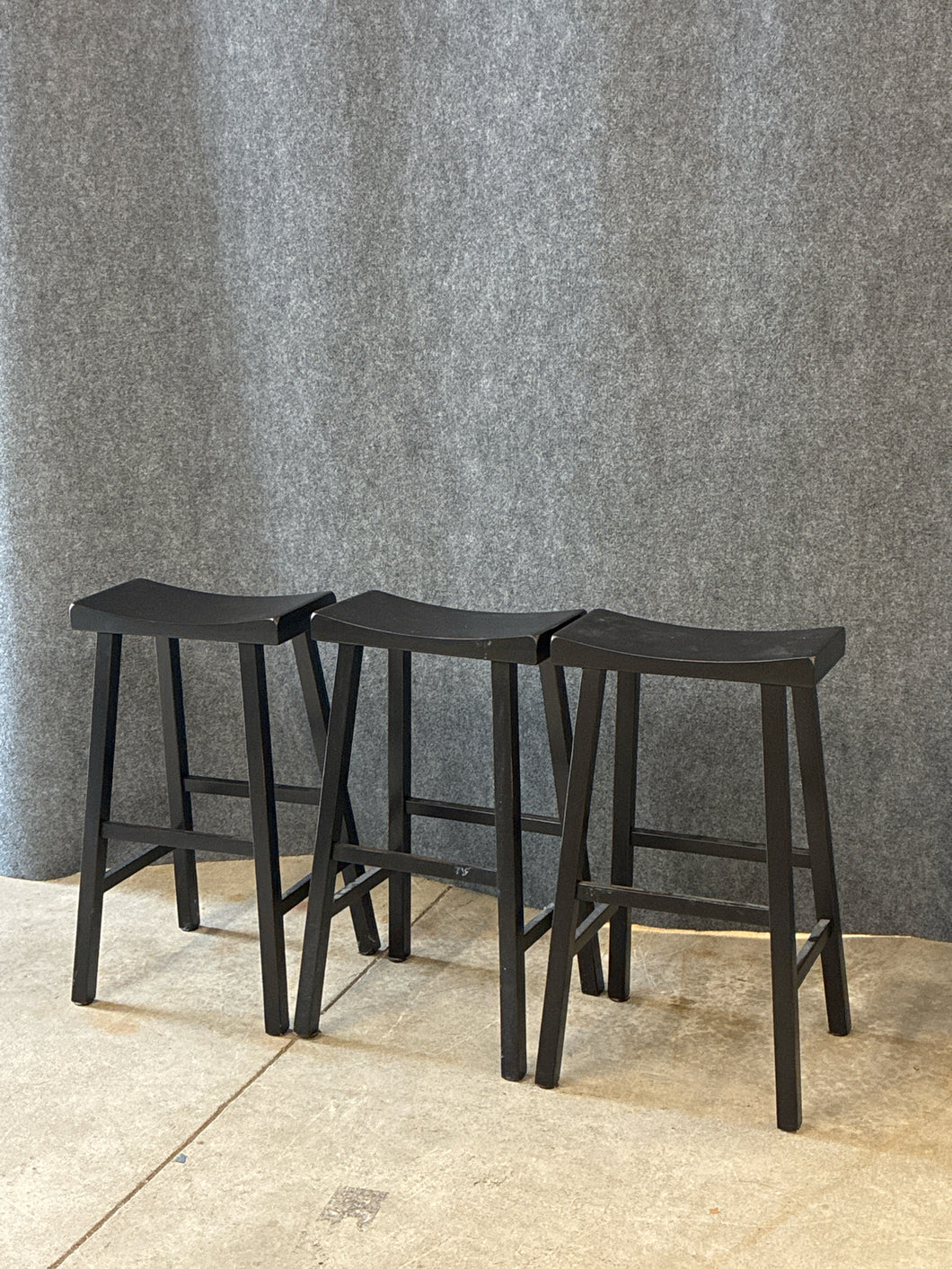 Set of 3 Black Pottery Barn Saddle Stools