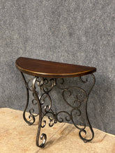 Load image into Gallery viewer, Scrollwork Iron &amp; Wood Demilune Console Table