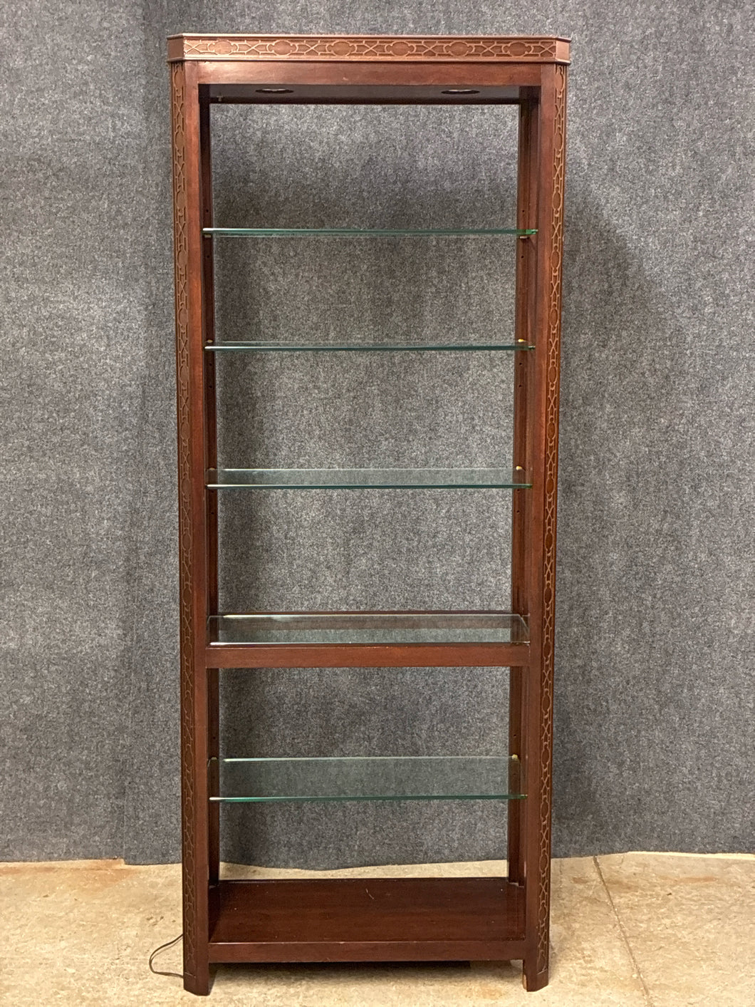 Lighted Mahogany Display Cabinet with Glass Shelves