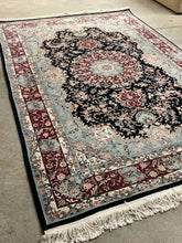 Load image into Gallery viewer, Persian-Style Wool Rug with Black Medallion &amp; Red Border