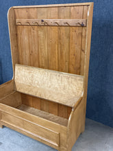 Load image into Gallery viewer, Dan Hubbard Hand Crafted Pine Hall Bench / Settle with Storage &amp; Peg Rail