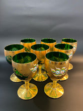 Load image into Gallery viewer, 8 Piece Murano Emerald Gold Trim Glasses