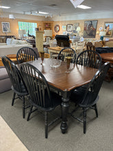 Load image into Gallery viewer, Farmhouse Dining Set with 6 Black Windsor Chairs