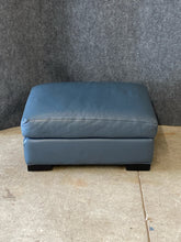 Load image into Gallery viewer, Room &amp; Board Blue Leather Ottoman