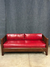 Load image into Gallery viewer, Stickley Quarter-Sawn Oak Mission Style Sofa, Red Leather Cushions
