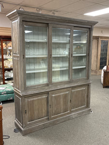 Large Distressed Grey Lighted Display Cabinet