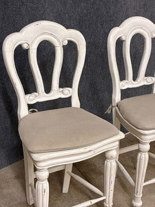 Pair of Distressed Solid Wood Counter Stools
