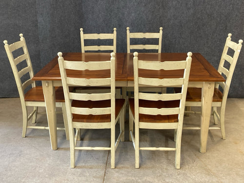 Two-Tone Farmhouse Dining Set with 6 Ladderback Chairs