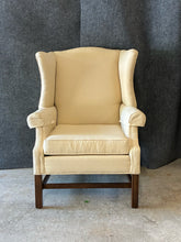 Load image into Gallery viewer, Ethan Allen Cream Wingback Chair Diamond Pattern Upholstery