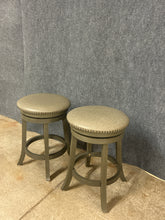 Load image into Gallery viewer, Counter Height Grey Leather Backless Swivel Stools