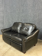 Load image into Gallery viewer, Bradington-Young Black Leather Reclining Loveseat
