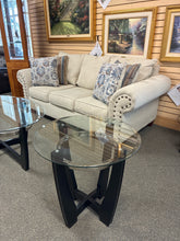 Load image into Gallery viewer, Modern Oval Glass Side Table with Black Wood Base