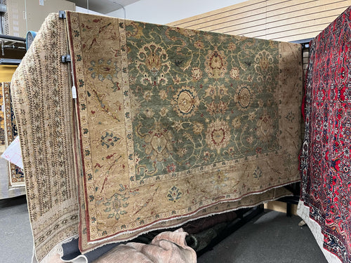 12'X 9' Wool Green/Tan Area Rug