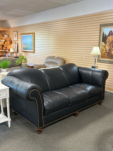 Southwood Black Leather Sofa with Nailhead Trim