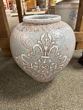 Load image into Gallery viewer, Terra cotta Rustic Fleur de Lis Gray Planter/Urn
