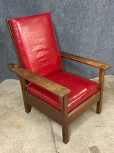 Load image into Gallery viewer, Stickley Quarter-Sawn Oak Mission Chair with Ottoman, Red Leather Cushions