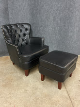 Load image into Gallery viewer, Black Faux-Leather Armchair With Storage Ottoman