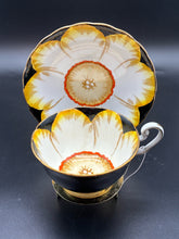 Load image into Gallery viewer, Bone China Gold Trim Black 2 Piece Floral Cup + Saucer
