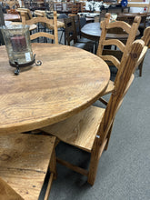 Load image into Gallery viewer, Rustic Pine 54" Round Pedestal Dining Table With 6 Ladder-back Chairs