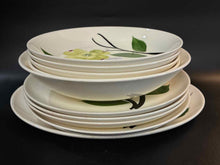 Load image into Gallery viewer, Green Trim Floral Ceramic 10 Piece White Print Dinnerware set