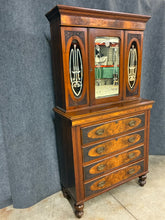Load image into Gallery viewer, Antique Carved Walnut Secretary Chest With Leaded Mirror Panels