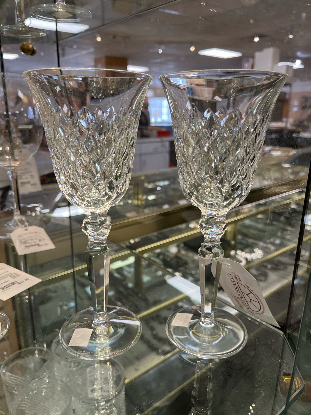2 Piece Waterford Clear Crystal Diamond Pattern Glasses