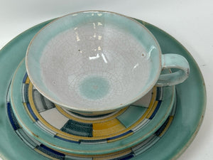 Pottery Turquoise 14 Piece Geometric Tea/Coffee Set