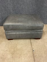 Load image into Gallery viewer, Pottery Barn Grey Leather Ottoman