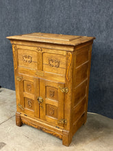 Load image into Gallery viewer, Antique c.1900 Lapland Carved Oak Ice Box with Tin-Lined Interior