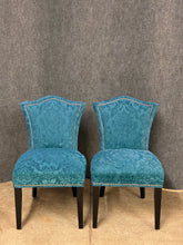 Load image into Gallery viewer, Pair of Teal Damask Upholstered Accent Chairs